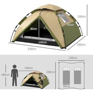 Outsunny 3-4 Man Camping Tent, Quick Setup Family Tent - Dark Green by Outsunny