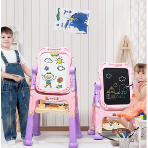 Kids Art Easel Double Sided Chalkboard Whiteboard - Pink by Costway