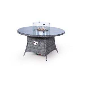Savannah Fire Pit Round Rattan Patio Dining Set - Grey / 6 by Giardino