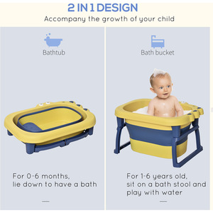 HOMCOM Baby Bath Tub Collapsible Non-Slip with Stool Seat - Yellow by HOMCOM