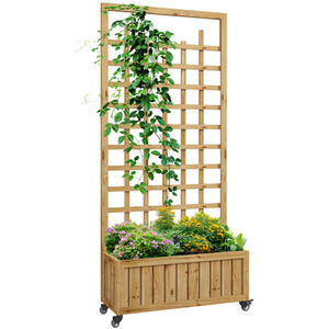 Outsunny Raised Garden Bed Trellis Planter with Wheels and Bed Liner - Natural wood finish / 54l by Outsunny