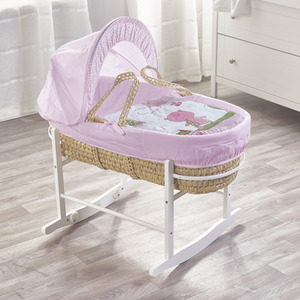 Tiny Ted Pink Moses Basket With White Rocking Stand - Pink by Kinder Valley