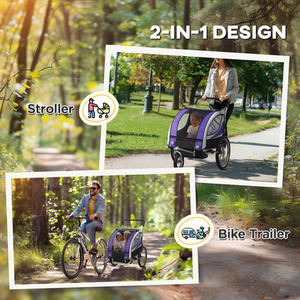 HOMCOM 2 Seat Baby Bike Trailer for 2 Kids - Red by HOMCOM
