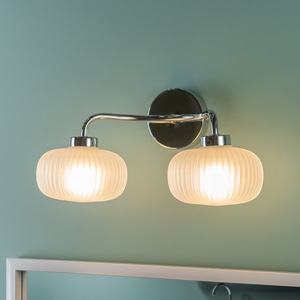 Amaia 2 Way IP44 Bathroom Wall Light with Ribbed Glass Shade - Silver by ValueLights