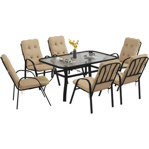 Outsunny Glass Table Umbrella Hole 7 PCs Garden Dining Set by Outsunny
