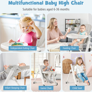 Foldable Baby High Chair Feeding Chair - Grey by Costway