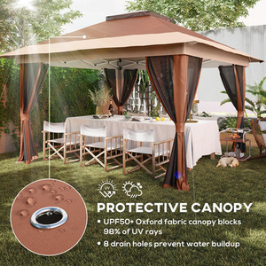 Outsunny 3.6 x 3.6m Pop Up Gazebo with Mesh Sides and Sand Bags - Brown by Outsunny