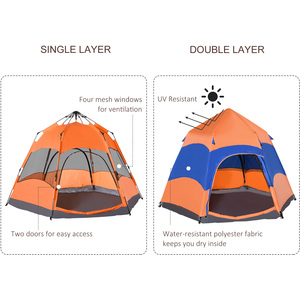 Outsunny Six Man Hexagon Pop Up Tent - Orange and Blue by Outsunny