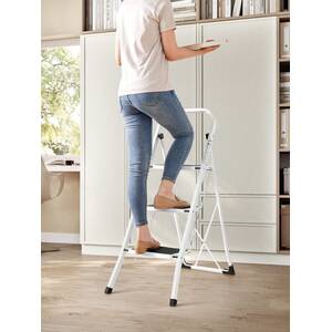 SONGMICS 3-Step Folding Ladder with Safety Lock - White by SONGMICS