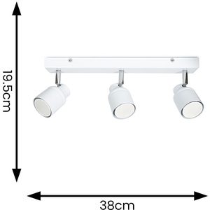 Benton IP44 Bathroom 3 Way Bar Ceiling Spotlight and Warm LED Bulbs - White by ValueLights