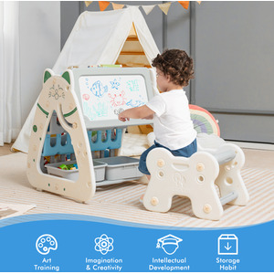 3-in-1 Kids Art Easel with Stool - Grey by Costway