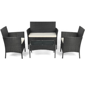 4 Seater Outdoor Leisure Sofa Rattan Combination Furniture Set - Black