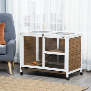 PawHut Wooden Pet Hutch Small Animal Cage - Brown by PawHut