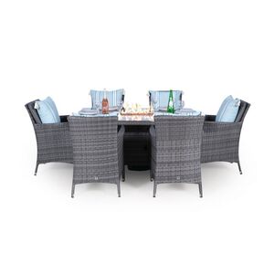 Savannah Fire Pit Square Rattan Patio Dining Set - Grey / 6 by Giardino
