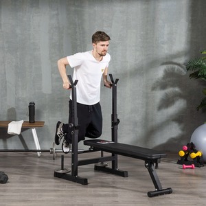 HOMCOM Adjustable Weight Bench Barbell Rack and Dip Station for Home Gym - Black by HOMCOM