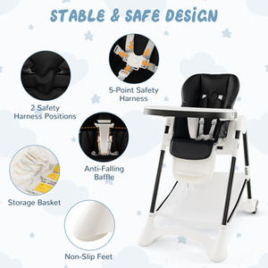 Baby High Chair Foldable Toddler Dining Chair - Black by Costway