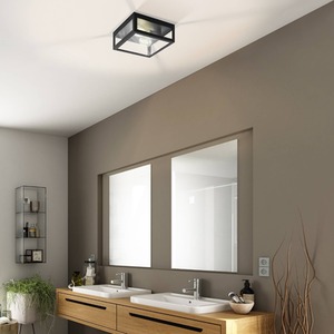 Eglo Amezola Bathroom Ceiling Light - Industrial Black Metal Caged - Black by EGLO
