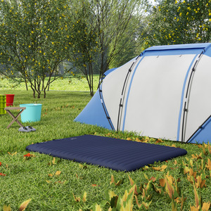 Outsunny Double Air Bed Inflatable Mattress with Foot Pumps - Blue by Outsunny