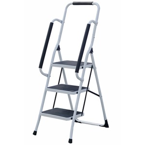 3 Step Ladder Folding Non Slip Tread With Handrail - White by Gr8 Home