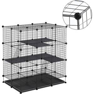 PawHut 30 Pcs DIY Expandable Pet Cage Steel Bars Doors Trays Plastic Corners - Black by Pawhut