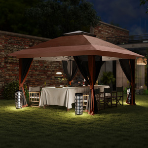 Outsunny 3.6 x 3.6m Pop Up Gazebo with Mesh Sides and Sand Bags - Brown by Outsunny