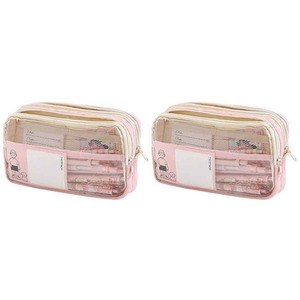 2pcs Three-Layer Large Capacity Transparent Pencil Case
