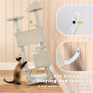 Multilevel Cat Tree with Scratching Posts - Beige / 137cm by Yaheetech