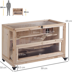 PawHut Wooden Small Animals Kit Hutch with 3 Tiers - Natural Wood by PawHut