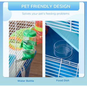 PawHut Large Hamster Cage Three-Level with Tubes Tunnel - Blue by PawHut