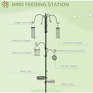 Bird Feeding Station Kit Wild Bird Feeder Pole with 6 Hooks - Black by PawHut