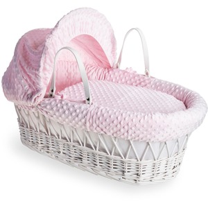 Dimple White Wicker Moses Basket - Pink by Clair de Lune