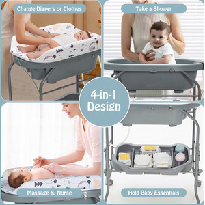 Baby Changing Table with Bathtub - Grey by Costway