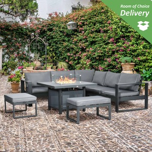 Outsunny 6pcs Aluminium Garden Furniture Set with Fire Pit Table - Grey by Outsunny