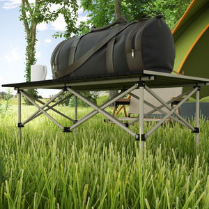 Outsunny Folding Camping Table w Roll Up Aluminium Top Carry Bag - Khaki by Outsunny