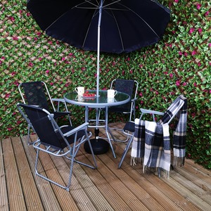 Samuel Alexander 4 Seater Garden Table And Chairs Set Dining Set With Parasol - Black & Grey by Samuel Alexander