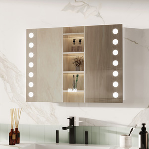 LED Bathroom Mirror with Clock - Silver / Bathroom Mirror Wall Mirror by Livingandhome