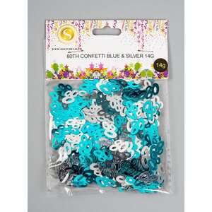 80th Birthday Confetti - Blue & Silver by Shatchi