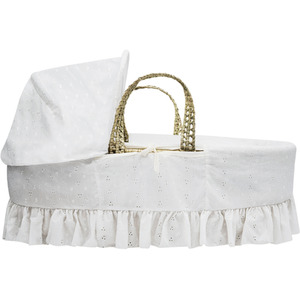 Broderie Anglaise White Moses Basket with Opal Folding Stand by Kinder Valley