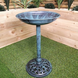 63cm Tall 40cm Diameter Traditional Resin Garden Bird Bath - Green by Samuel Alexander