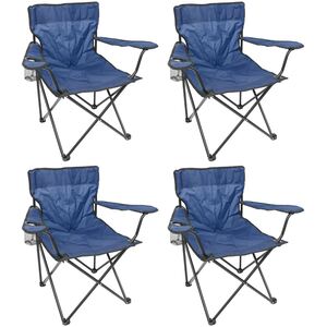 Folding Canvas Camping Chairs - Matt Black - Pack of 4 - Blue by Harbour Housewares