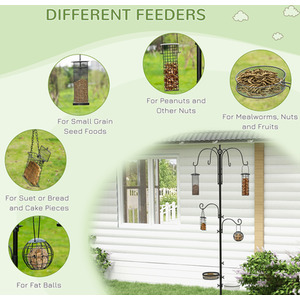 Bird Feeding Station Kit Wild Bird Feeder Pole with 6 Hooks - Black by PawHut