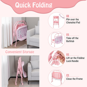 Folding Infant Diaper Changing Table - Pink by Costway