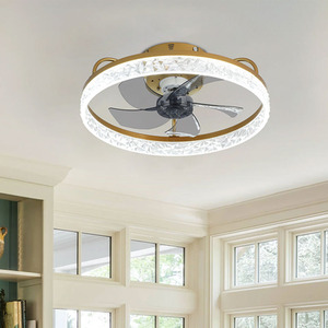 Dimmable Tri-Color Ceiling Fan Light with Crystal Halo Ring - Gold by Livingandhome