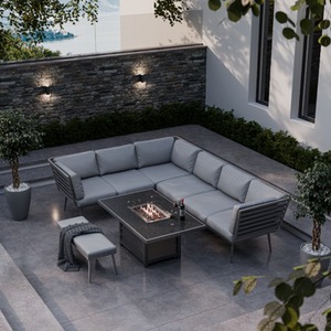 Mayfair Corner Lounging Set with Fire Pit in Grey - Grey by Royalcraft