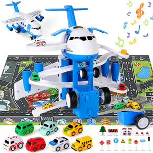 Transport Cargo Airplane Simulated City Race Track Car Toys Set