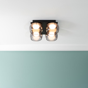 Alissa IP44 Integrated LED 4 Way Ceiling Light with Glass Shades - Black by ValueLights