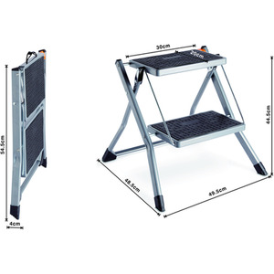 Anti Slip Feet Folding 2 Step Stool - Grey by VonHaus