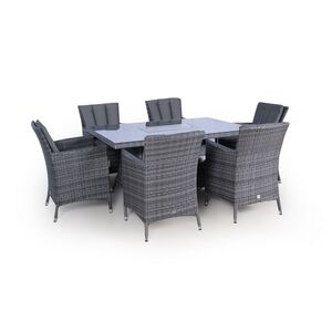 Savannah Fire Pit Square Rattan Patio Dining Set - Grey / 6 by Giardino