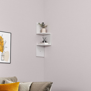 Livingandhome 2-Tier Wooden Zigzag Floating Corner Shelf - White by Livingandhome