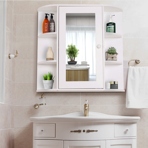 Wall Mount Mirror Cabinet Storage Bathroom Cupboard with Shelves - White by HOMCOM